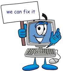 Computer with "We can fix it" sign 